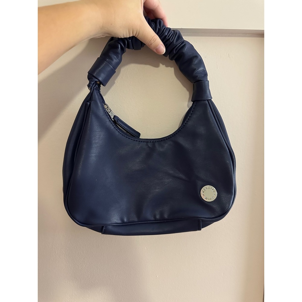 Kendall‎ + Kylie Navy Blue Ruched Handle Mini Hobo Bag Crescent Shoulder Bag